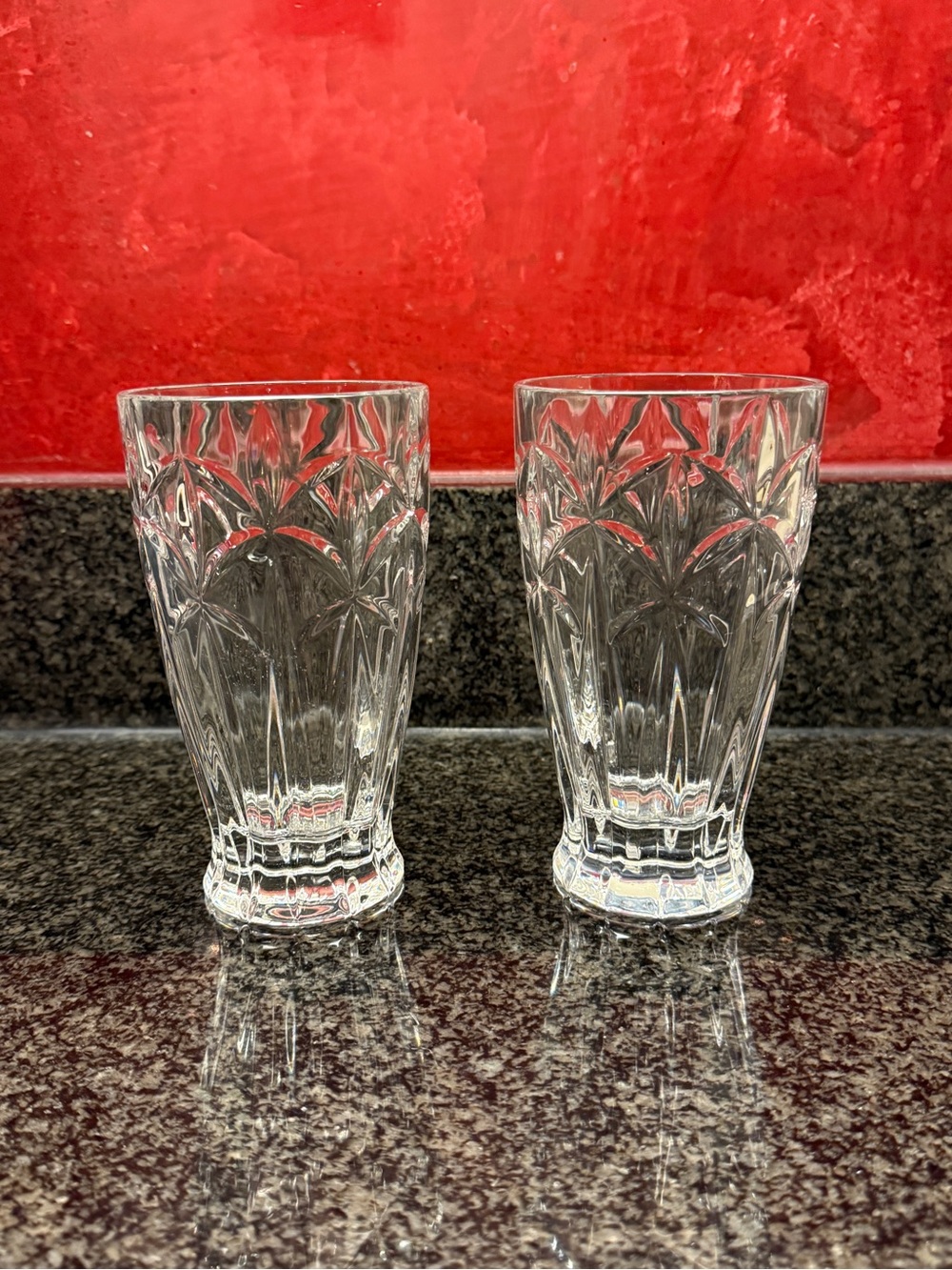 European Clear Cut-Glass Drinking Tumblers - Set of 2